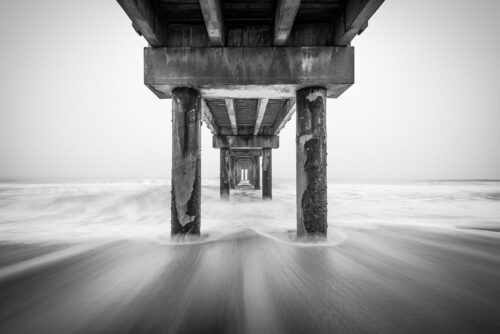 Ocean Dream - Black and white Florida fishing pier photo